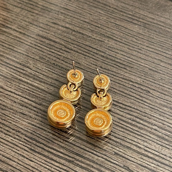 Vintage Swarovski Crystal Three Stone Drop Earrings, Gold-tone - Picture 6 of 16